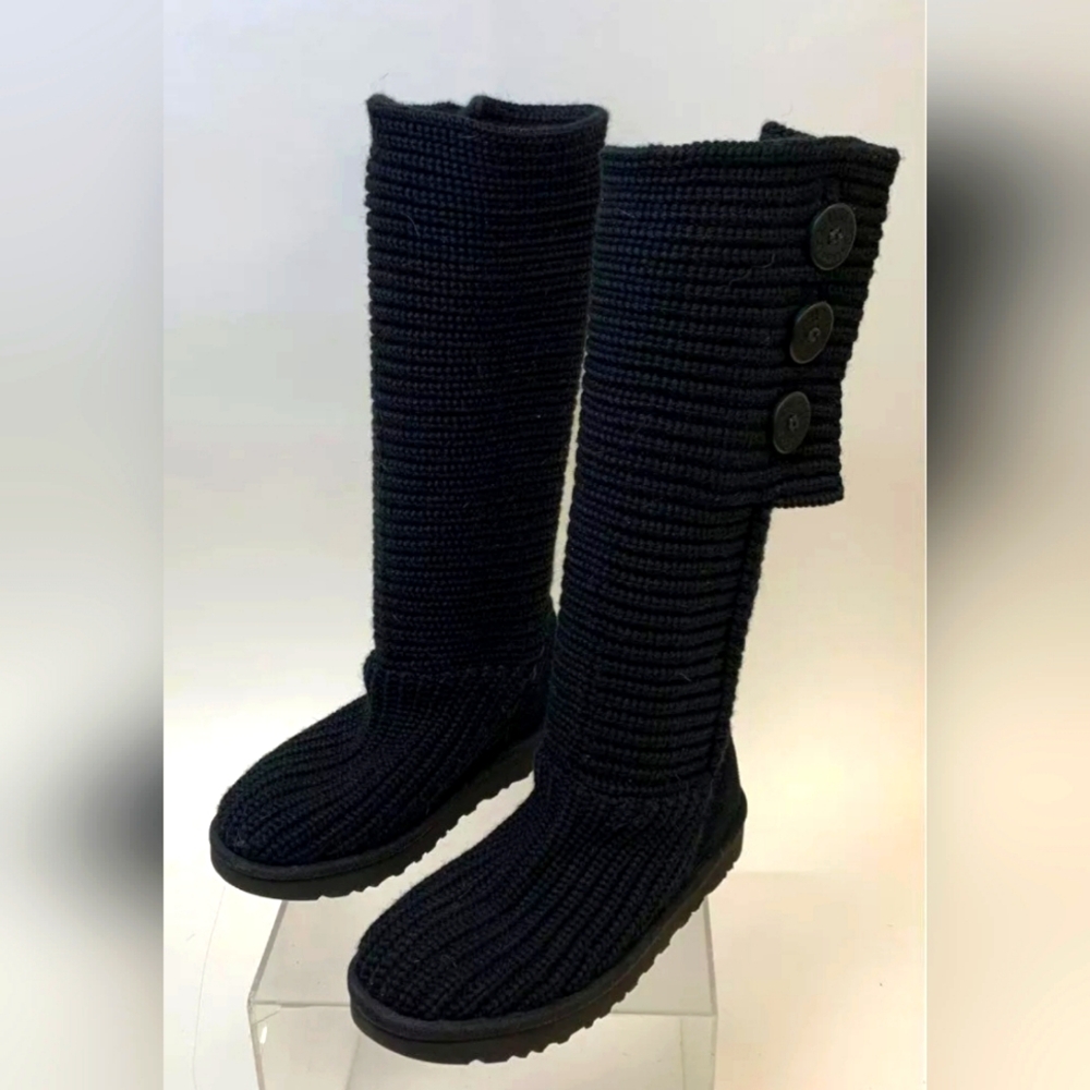 UGG Cardy Knit Foldover Sweater Sock Black Cold Weather / Snow Boots - Size 6